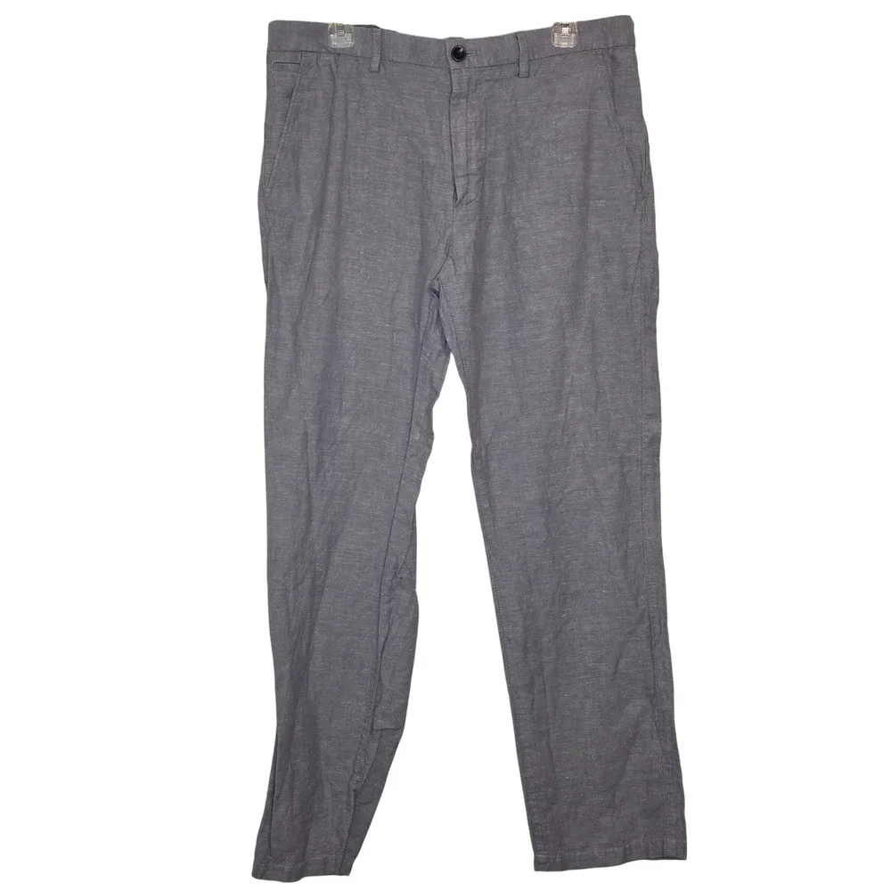 Banana Republic Mens Ketfield Pant Khaki Chino Flat Front Linen Blend Size 36x32